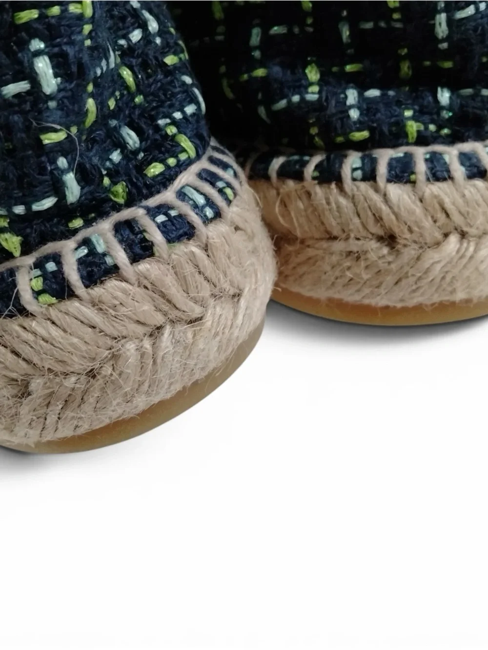 NWOT CHANEL CC Logo Cap Toe Navy Tweed Espadrille Flats Size EU 39